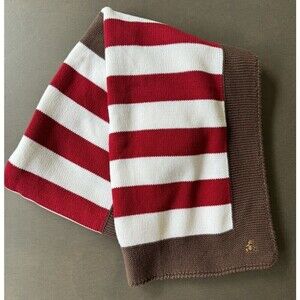 Baby Gap Red White Stripe Cotton Knit Blanket Brown Trim Brannan Teddy Bear 2007